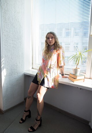 VINTAGE 80'S MULTICOLOUR PASTEL PATTERNED SHIRT