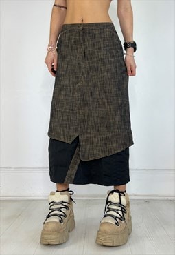 Vintage Y2k Midi Skirt Cargo Utility Toggle Layered  Archive