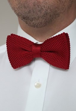 Wedding Handmade Polyester Knitted Bow Tie In Burgundy Red