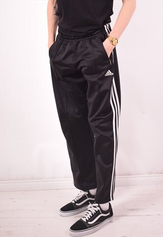 ADIDAS MENS VINTAGE TRACKSUIT TROUSERS LARGE BLACK 90S