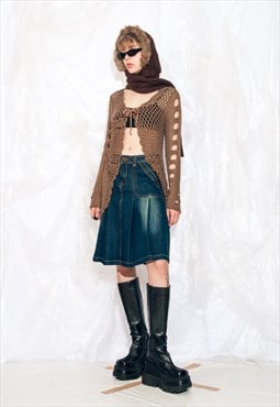 Vintage Y2K Crocheted Knit Cardigan in Brown Fairycore