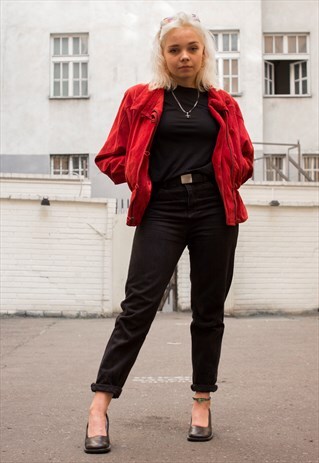 VINTAGE 70S RED SUEDE GENUINE LEATHER JACKET ROCK CHICK
