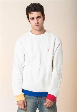 PARROT HAND EMBROIDERED WHITE SWEATSHIRT COLORFUL