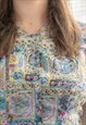 VINTAGE 70'S MULTICOLOUR PATTERNED MIDI COTTON DRESS