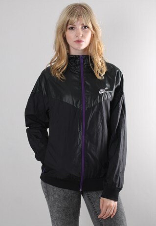 VINTAGE 90S NIKE BLACK ZIP SHELL TRACK HOODED JACKET