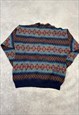 VINTAGE KNITTED JUMPER ABSTRACT MUSHROOM PATTERNED SWEATER