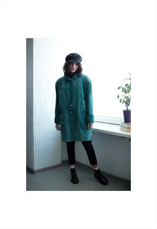 VINTAGE 90'S EMERALD GREEN STUDDED SUEDE COAT