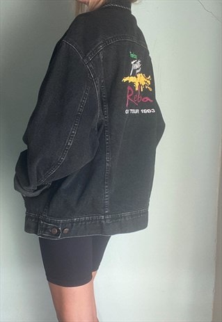 Vintage Black Denim Jacket with Reba Tour Motif