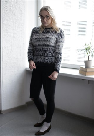 VINTAGE 90'S GRAYISH BLUE FRIZZLE KNITTED JUMPER