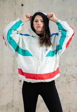 Vintage 90s Colour Block Nylon 1/2 Zip Tennis Hoodie