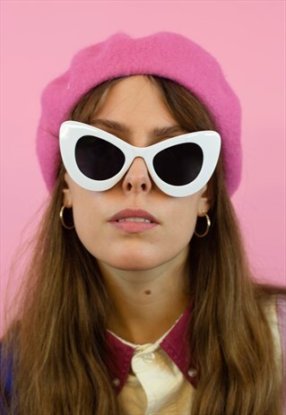 OVERSIZED RETRO WHITE CAT EYE SUNGLASSES