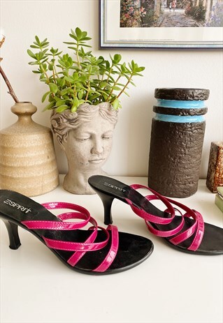 VINTAGE 90S ESPRIT STRAPPED PINK SANDALS SHOES MULES HEELED