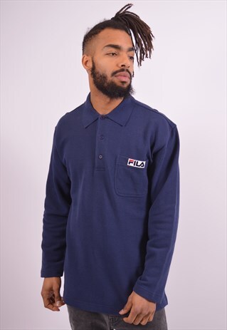 FILA MENS VINTAGE POLO SHIRT MEDIUM BLUE 90S