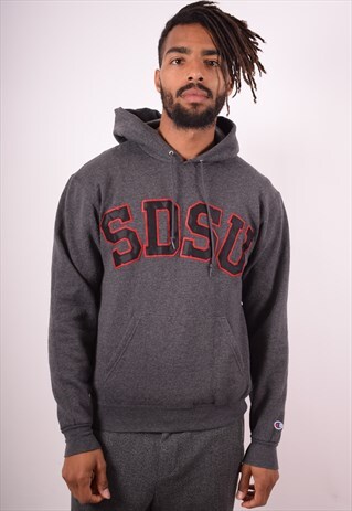 CHAMPION MENS VINTAGE HOODIE JUMPER SMALL GREY 90S