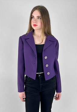 Vintage Designer Hardy Amies 60's Wool Purple Crop Jacket
