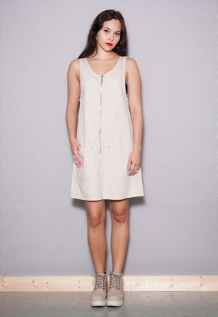VINTAGE 90'S BEIGE DENIM DUNGAREE DRESS