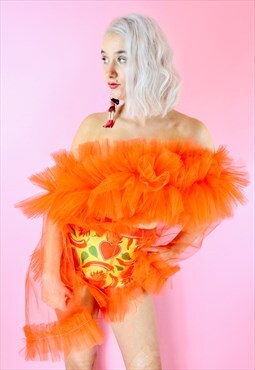 Orange Tulle Ruffle off the shoulder top