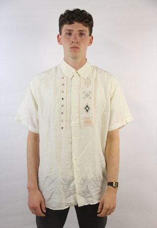 VINTAGE 90'S CREAM SILK PATTERN SHIRT