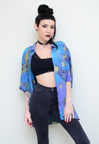 VINTAGE 90'S SILKY FUNKY PATTERNED OVERSIZED SHIRT