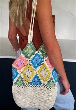Large Handmade Knitted Crochet Shoulder Bag
