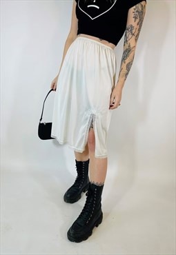 Vintage 90s 00s Y2K Grunge Satin Lace Mesh Midi Skirt