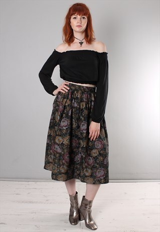 VINTAGE 60S FLORAL PATTERNED MIDI SKIRT