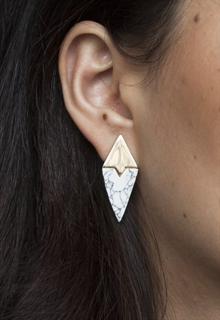 DIAMOND GOLD & WHITE MARBLE STONE EARRINGS
