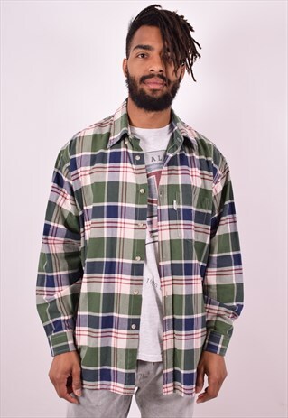 VALENTINO MENS VINTAGE SHIRT XL GREEN CHECK 90S