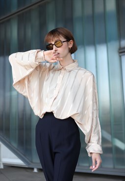 Vintage 90s Casual Shirt Silky Blouse Kimono Sleeves Medium