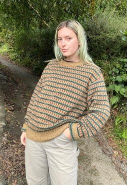 Vintage Size L Chunky Knitted Wool Nordic Jumper in Multi