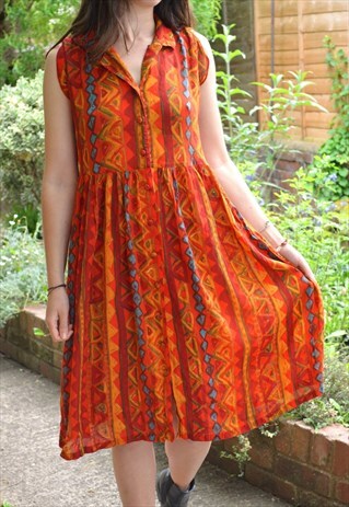 1993 ST MICHAEL VINTAGE ABSTRACT PATTERN BUTTON MIDI DRESS
