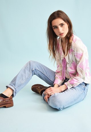 70'S RETRO FLORAL PRINT OVERSIZED MOMS BLOUSE TOP