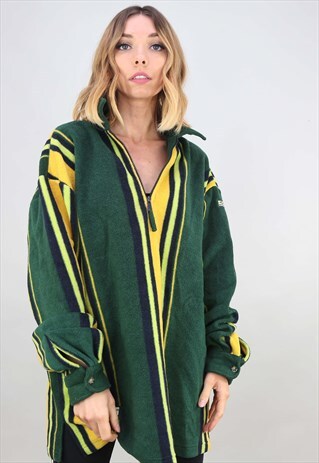 VINTAGE 90S OVERSIZED 1/4 ZIP STRIPE FLEECE