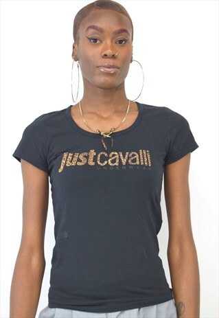 VINTAGE 90S JUST CAVALLI BLACK LEOPARD PRINT TEE