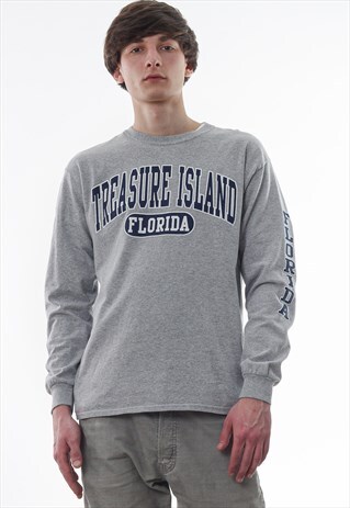 VINTAGE FLORIDA TREASURE ISLAND LONG SLEEVE TEE 90S GREY
