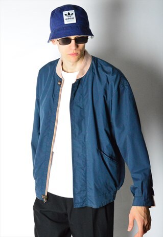 VINTAGE 90S NAVY BLUE PASTEL PINK REVERSIBLE BOMBER JACKET