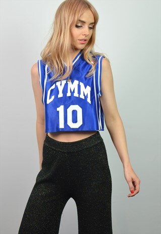 VINTAGE 90S WHITE & BLUE BASKETBALL CROPPED VEST TOP
