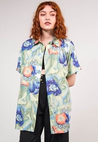 VINTAGE 90'S WAVEY GREEN FLORAL PATTERN SHIRT