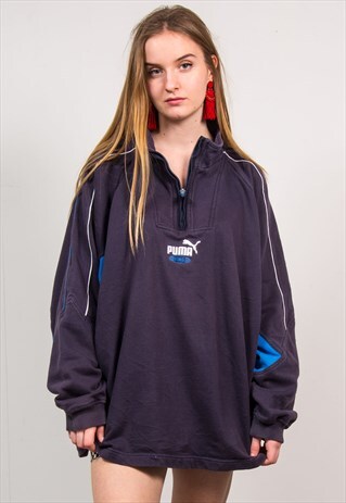 PUMA KING 90'S NAVY BLUE QUARTER ZIP SWEATSHIRT