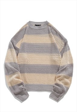 Grey stripe mesh jumper transparent grunge pullover zebra