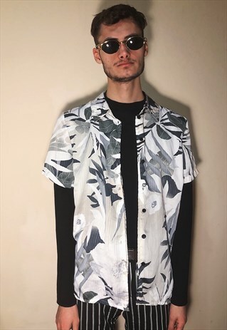 VINTAGE GREY TONES FLOWER PATTERNED SEE THROUGH SHIRT