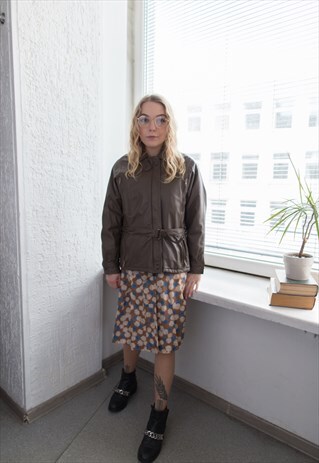VINTAGE 70'S BROWN LEATHER BELTED COAT