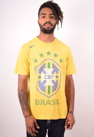 NIKE MENS VINTAGE CBF T-SHIRT TOP LARGE YELLOW 90S