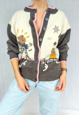 80s Pierre Cavallo Vintage Angora Bear Sweater, Medium Size 