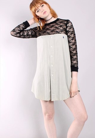 VINTAGE 90S RALPH LAUREN REWORKED SHIRT DRESS IN LACE MESH