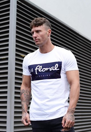 RECTANGLE GRAPHIC T-SHIRT - WHITE/NAVY BLUE