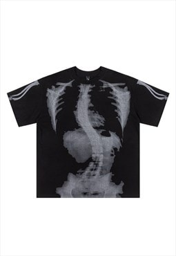 X-ray t-shirt spine print top grunge skeleton bone tee black