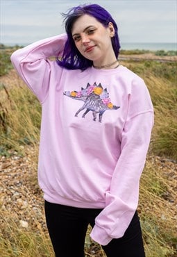 Stegosaurus Roses Baby Pink Sweater