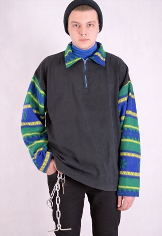 VINTAGE 90S UNIQUE MEN'S HIGH NECK 3/4 ZIP FLEECE PULLOVER