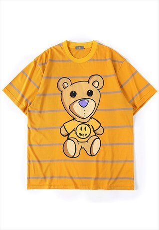 KALODIS BEAR PRINT VINTAGE STRIPE TEE IN ORANGE